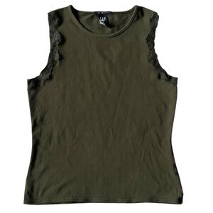 Dark Olive Lace Trimmed Gap Tank Top